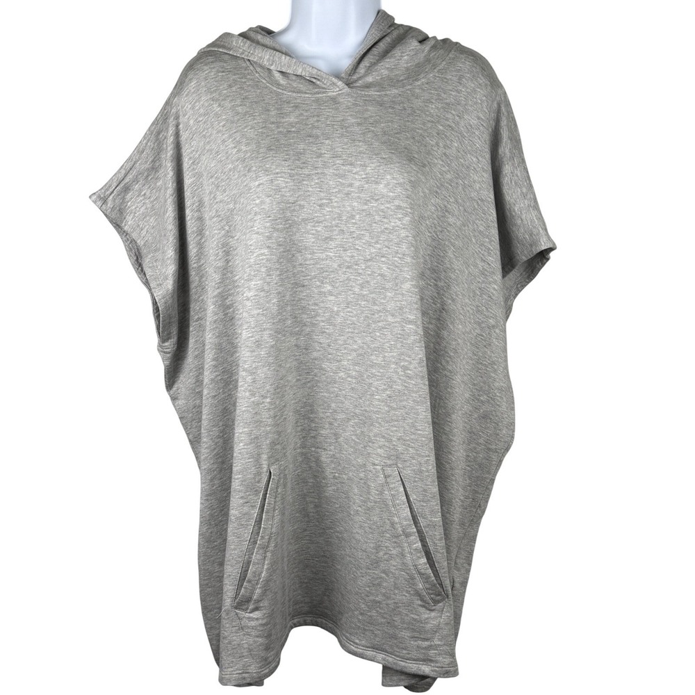 Eileen Fisher 3X Gray Hooded Poncho Top Short Sleeve Pullover Pockets - Picture 2 of 9